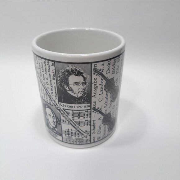 Schubert Design Coffee Mug Classical Music Notes Piano Motif Handle Cup - Picture 5 of 10